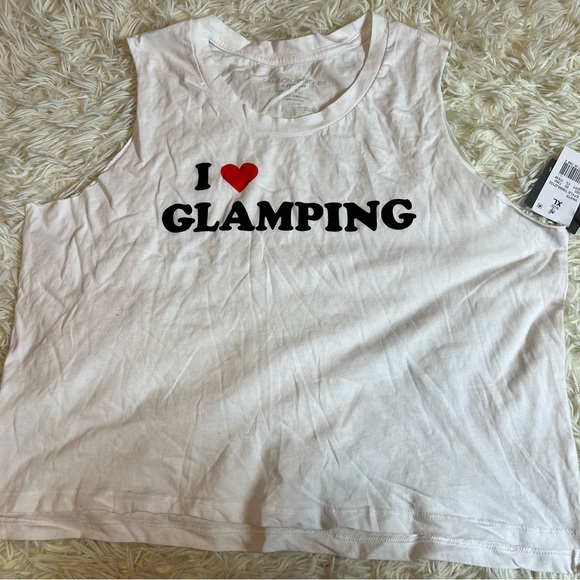 I Love Glamping Pijama Top White Sleeveless Cotton Size L Measurements On Pics - Picture 8 of 8